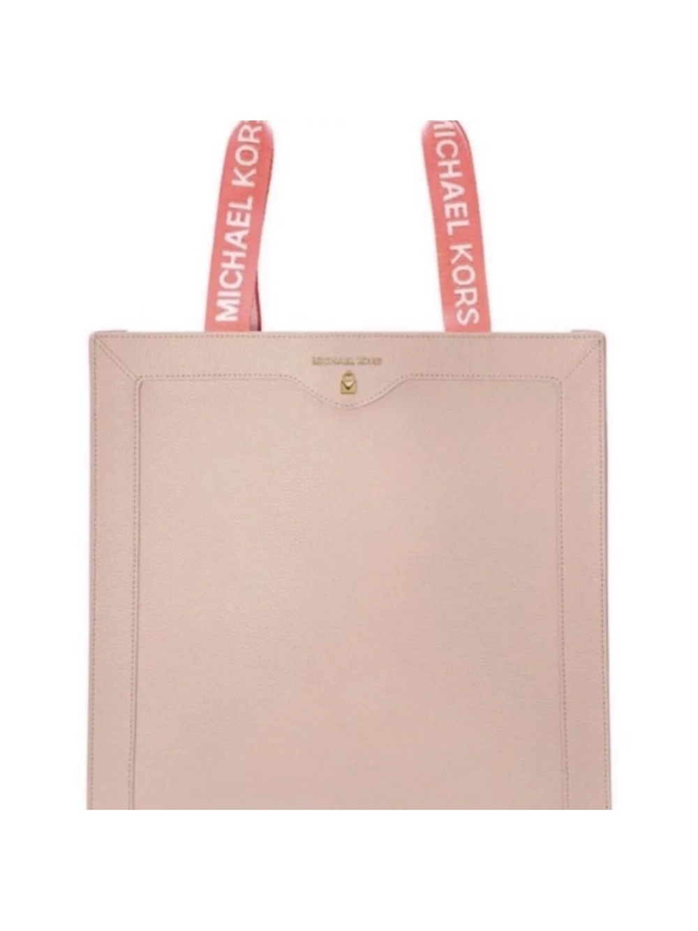 Michael Kors Blush Pink Taupe Open Tote Bag Logo Strap Shopper Travel Work - Picture 5 of 10